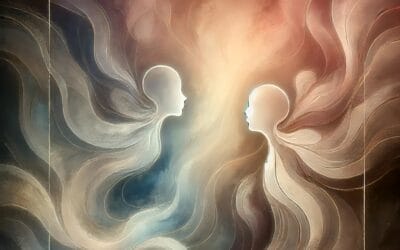 Representación del Día de Todas las Ánimas, con formas de almas en transición entre vida y muerte, en estilo místico y contemplativo.