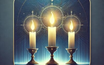 Ilustración mística de tres velas encendidas simbolizando la Luz divina en la festividad de la Candelaria.