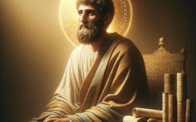 Representación icónica de San Valentín, el gran doctor de la Gnosis, con un aura de sabiduría y luz espiritual.