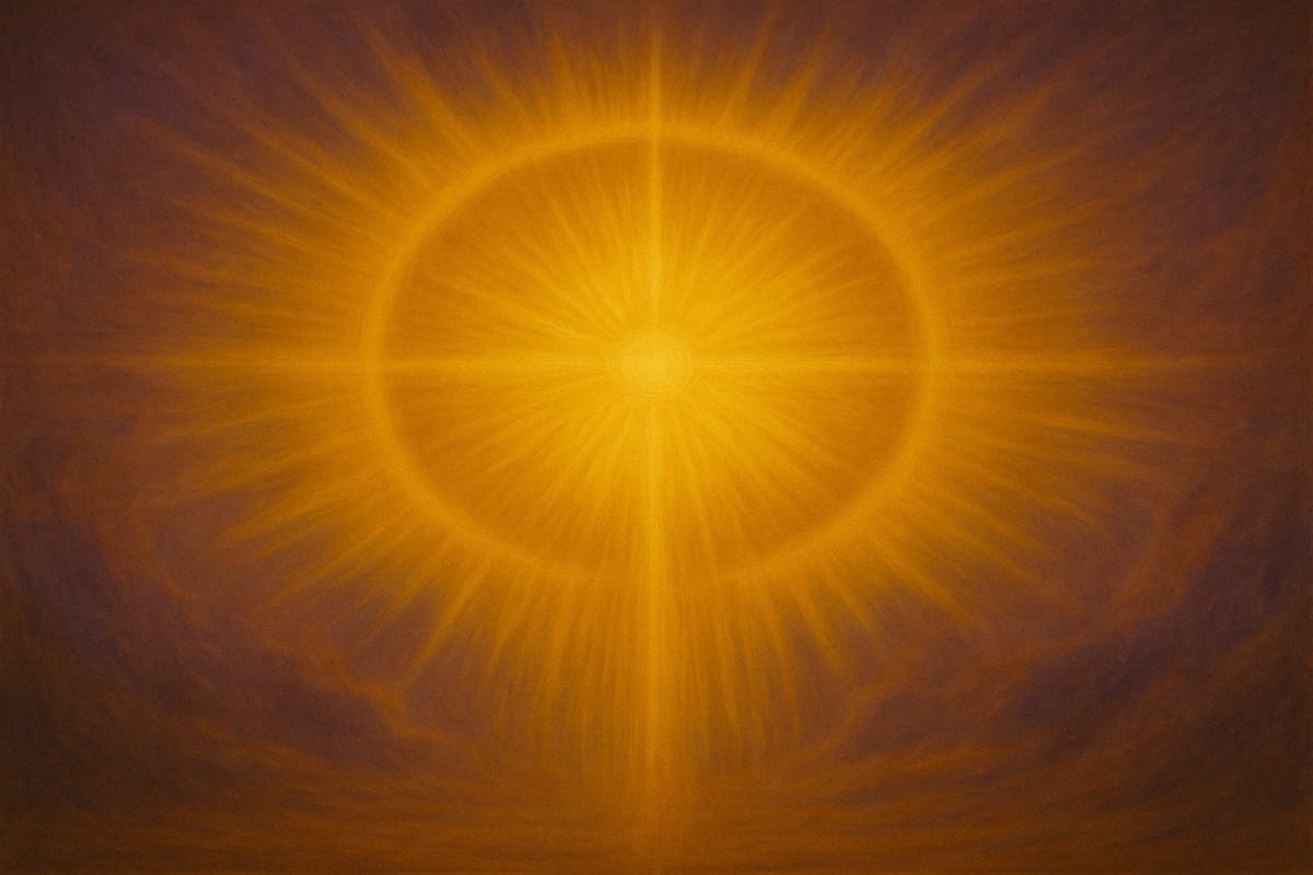 La Resurrección del Logos Representación abstracta del Domingo de Pascua con luz dorada y tonos púrpuras, símbolo de la Resurrección del Cristo.